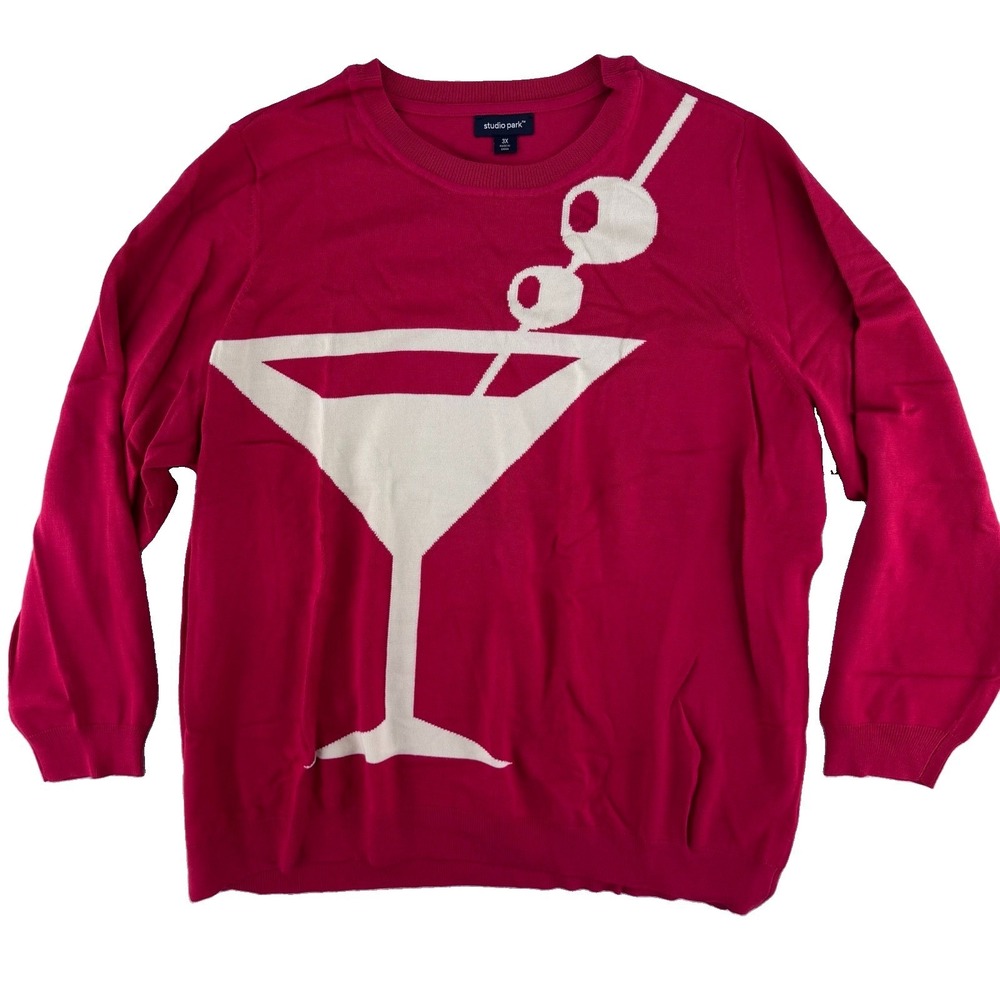 Studio Park X Alberti Popaj Martini Icon Sweater Womens 3X Red